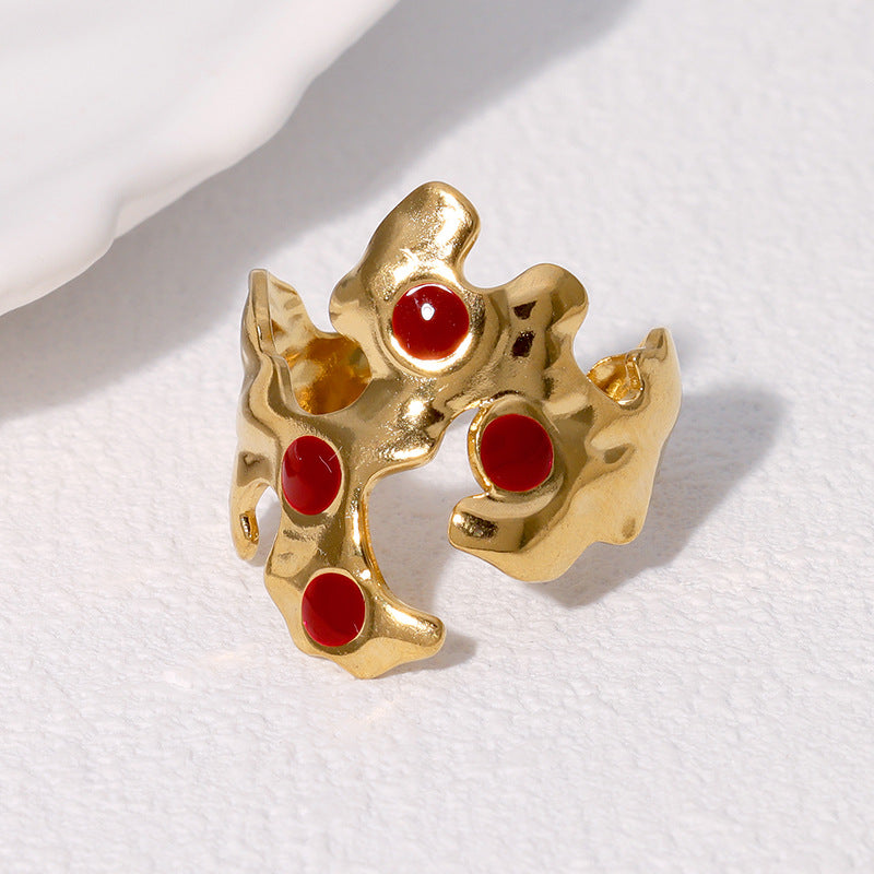 Anello Aperto Irregolare Vintage in Acciaio Inossidabile Placcato Oro 18K da Donna
