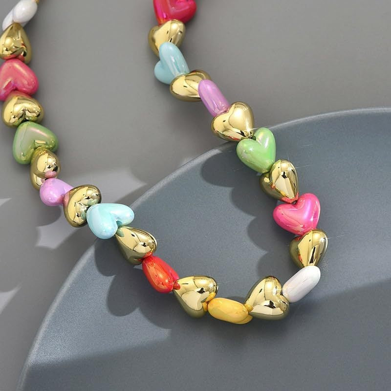 Bohemian Casual Colorful Resin Heart Geometric Acrylic Pendant Necklace for Women