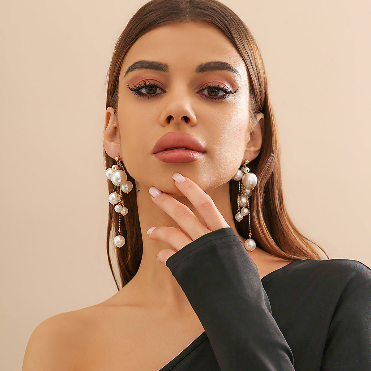 Vintage Bohemian Pearl-Style Tassel Earrings with Geometric Beads and Stainless Steel Posts
