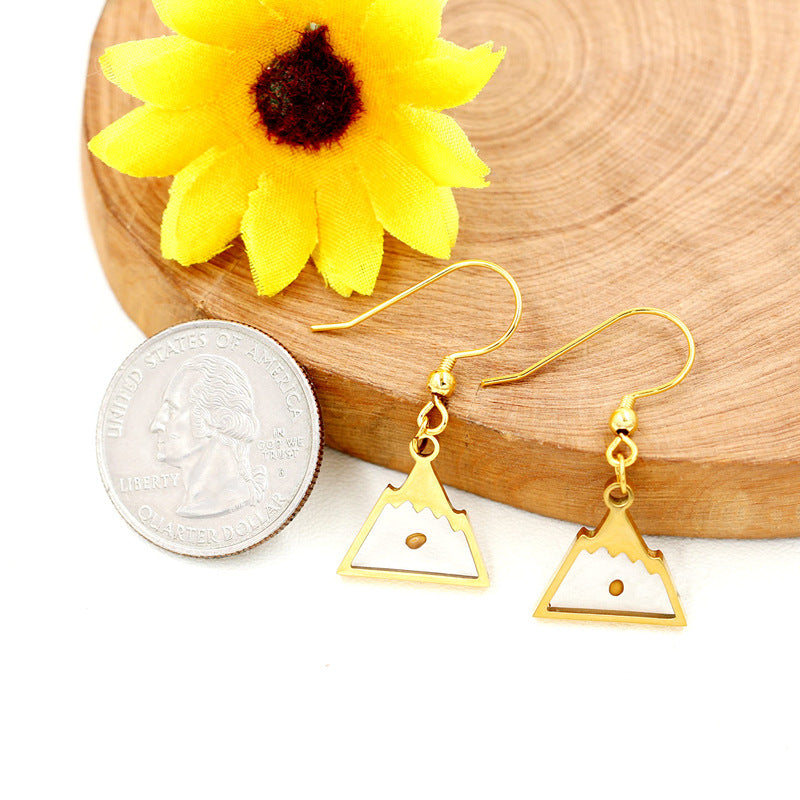 Minimalist Heart-Shaped Polished Stainless Steel Earrings with Mountain-Inspired Design for Women