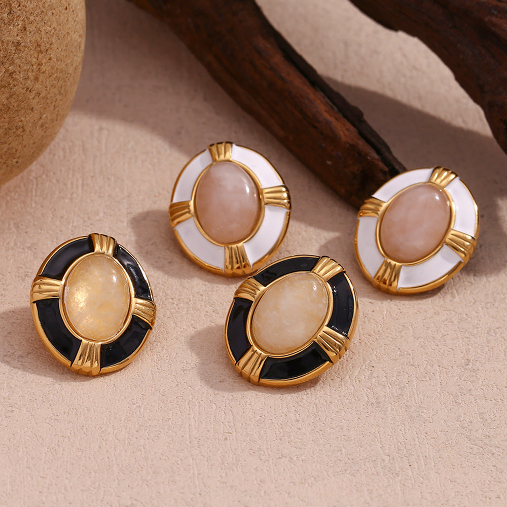 Orecchini da donna alla moda minimalistici a croce ovale in acciaio inossidabile con placcatura in oro 18K