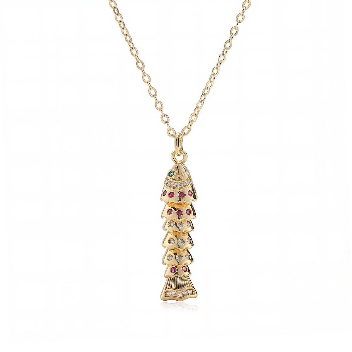 Minimalist 18K Gold Plated Brass Geometric Cubic Zirconia Koi Pendant Necklace for Women