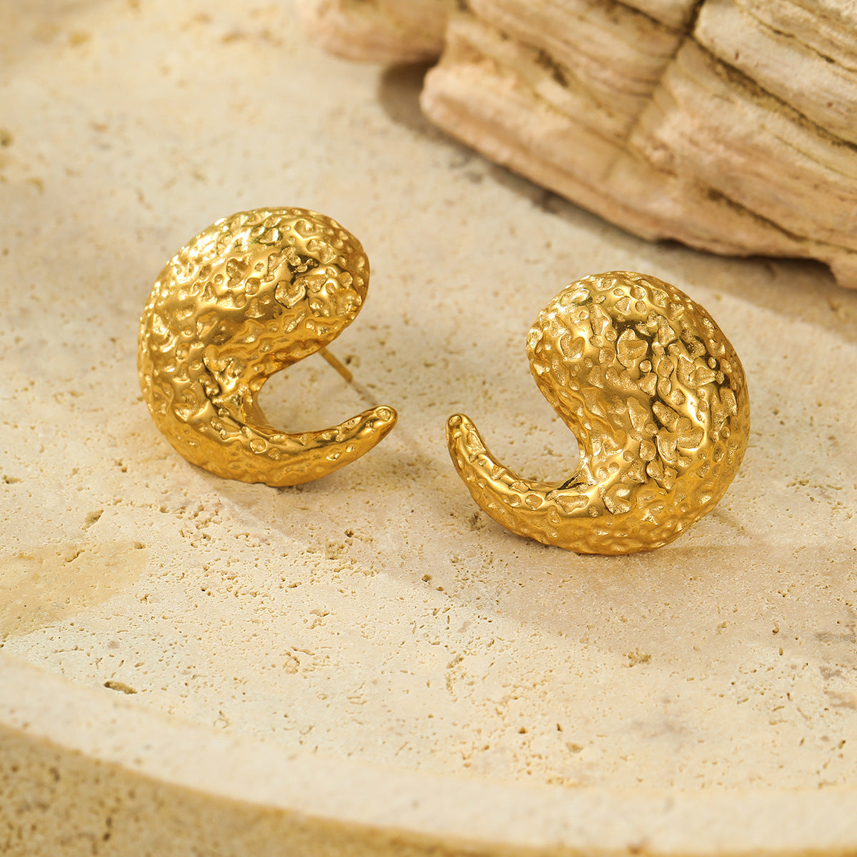 Pendientes de Acero Inoxidable Minimalistas con Forma de Gota de Agua, Chapado en Oro de 18K, Diseño Calado Texturizado, Hipoalergénicos, para Mujer