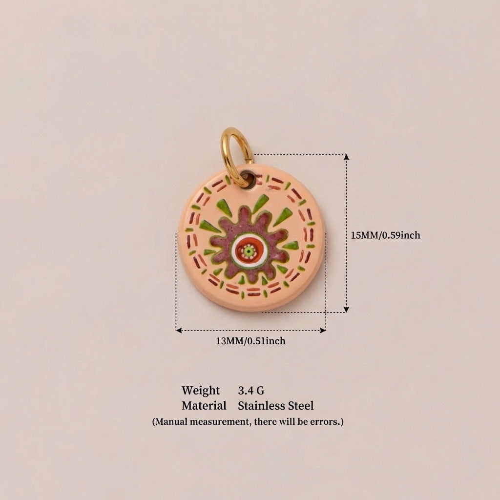 Ciondolo a barra vintage rotondo in acciaio inossidabile placcato PVD oro 18 carati con olio a goccia