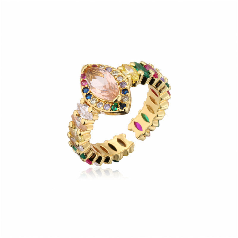 Geometric Micro-Inlay Crystal Cubic Zirconia Brass Gold Plated Ring for Women