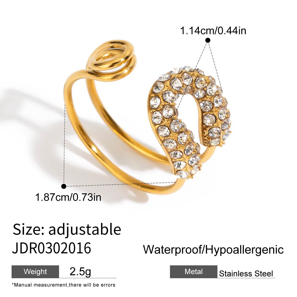 Minimalist Geometric Paperclip Rhinestone Plated Stainless Steel Ring for Women