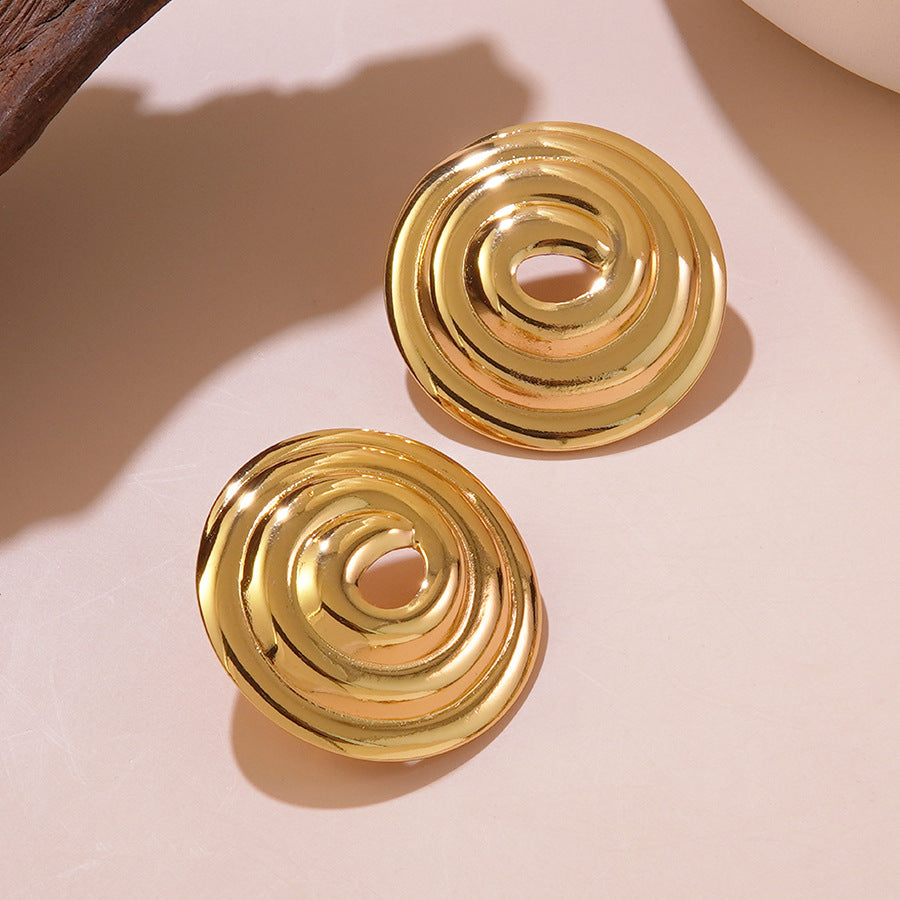 Vintage Geometric Round Stainless Steel Stud Earrings