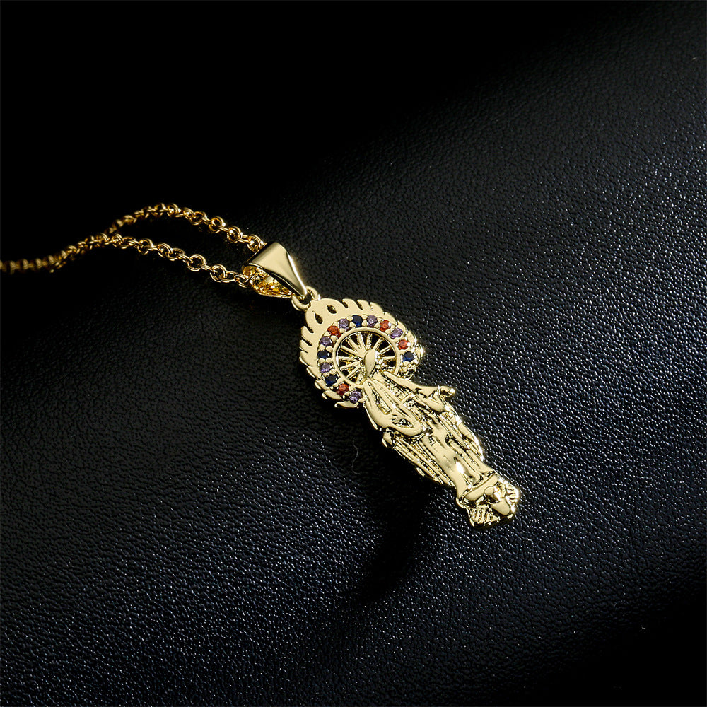 Collana con Pendente Geometrico in Rame Placcato Oro Vero e Zirconia Micro-Incastonata