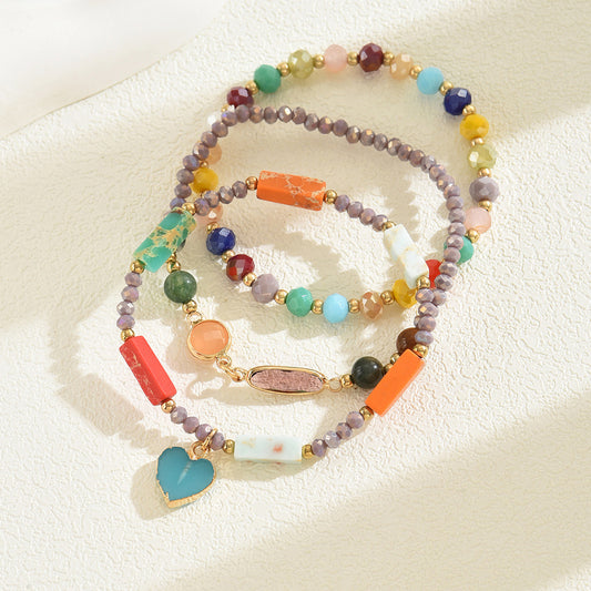 Conjunto de pulseras de cristal minimalistas con forma de corazón y geométricas para mujer con incrustaciones de aleación y piedras de amatista y citrino
