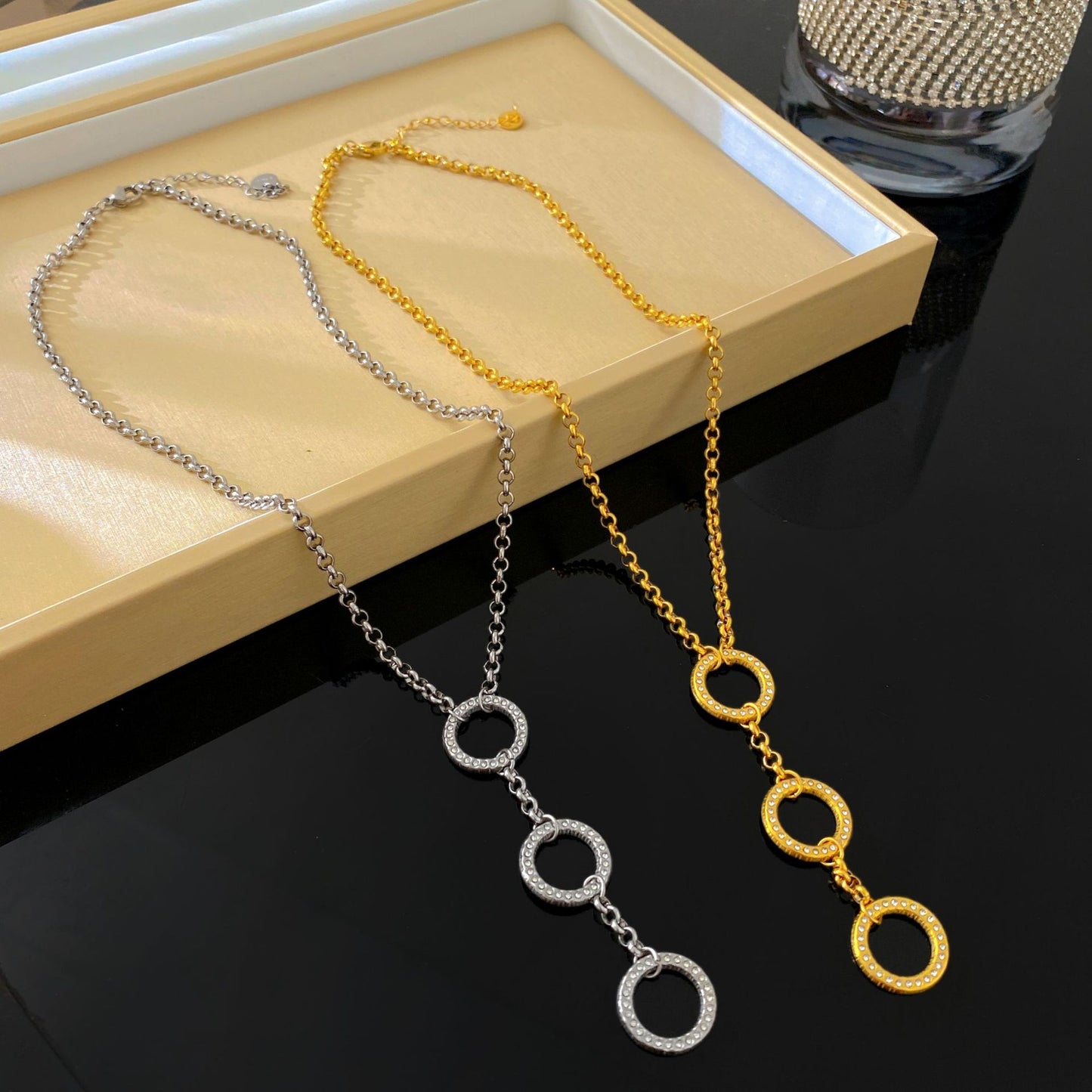 Elegant Gold Plated Titanium Steel Round Geometric Micro-set Cubic Zirconia Thick Chain Necklace