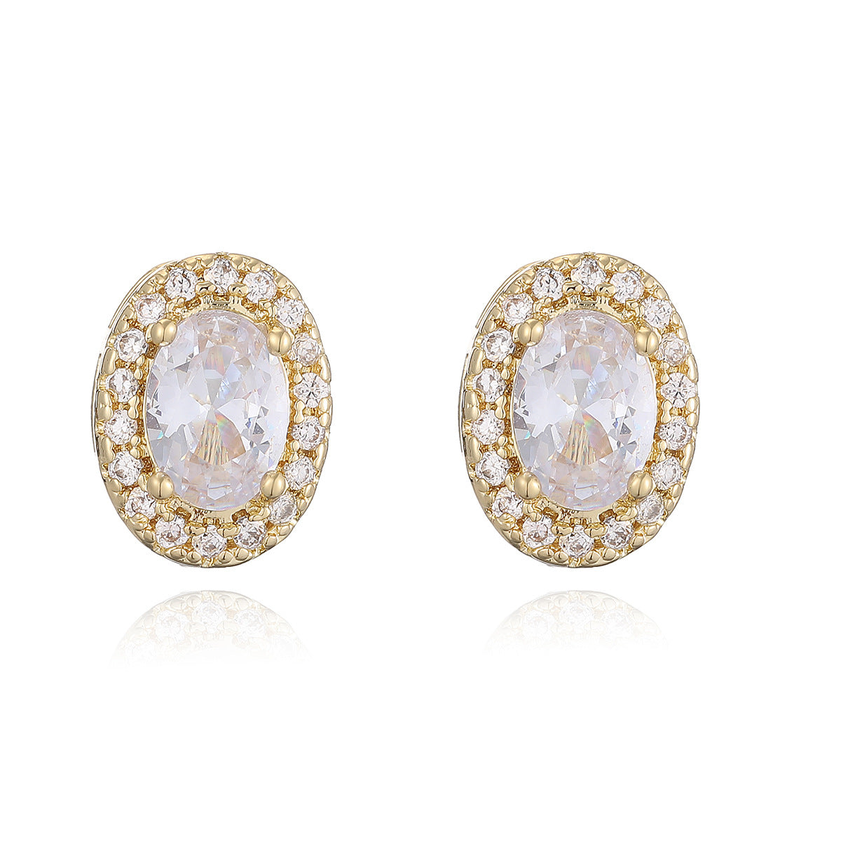 Orecchini a perno geometrici ovali minimalisti in zirconia color rame con placcatura in oro da donna