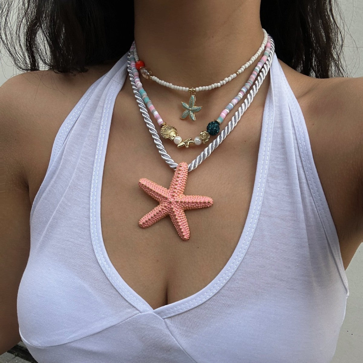 Collana da donna con ciondolo a stella geometrica in lega colorata a goccia d'olio e catena a cavo