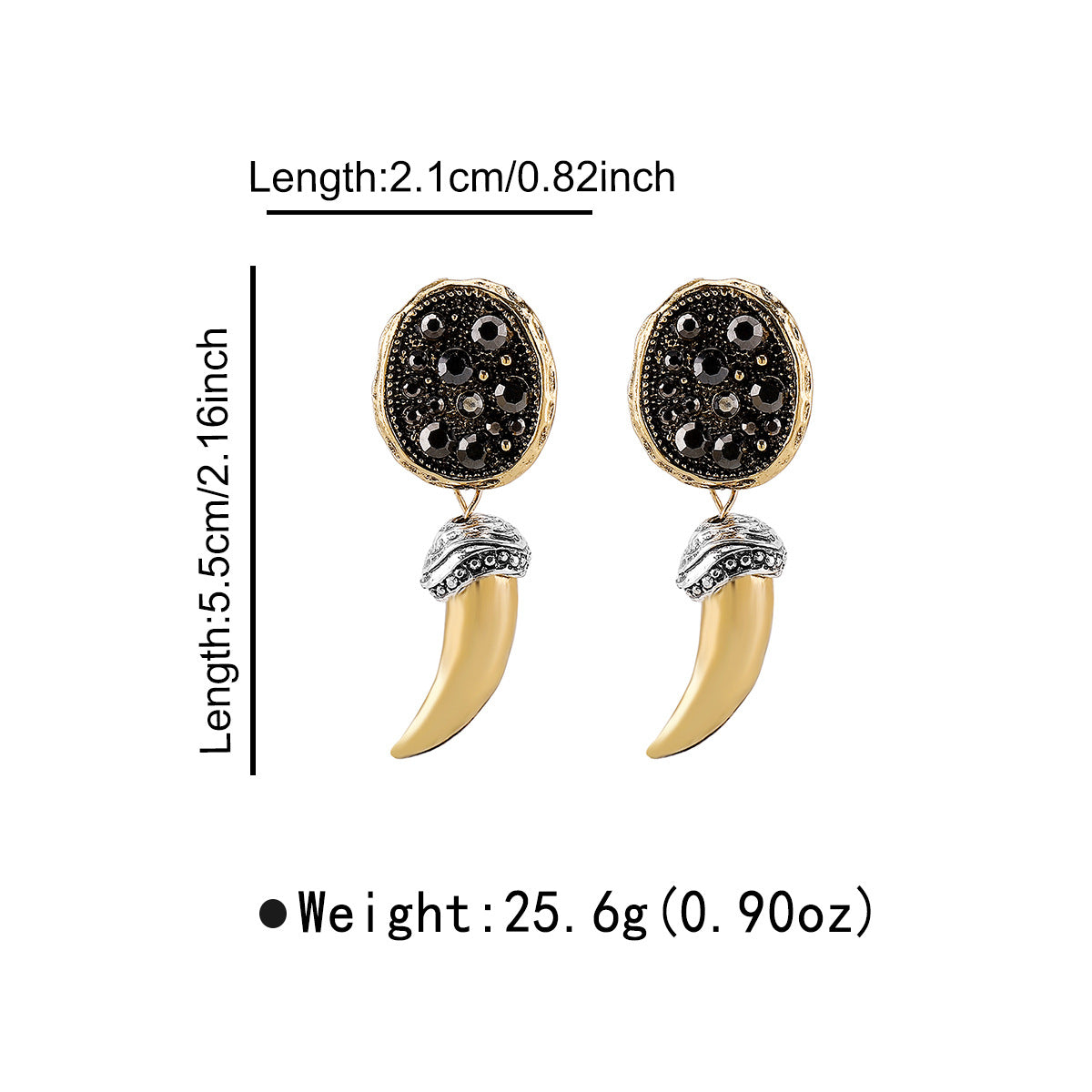 Orecchini da donna in lega a forma di corno geometrico in stile vintage con intarsio di strass