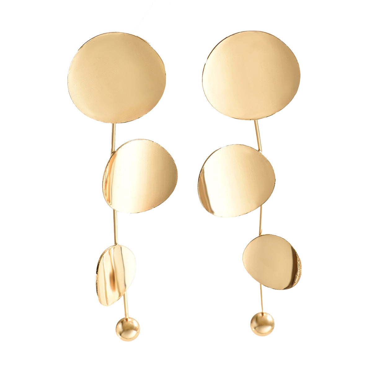 Pendientes de Cobre Chapados en Oro con Diseño Geométrico Minimalista para Mujer con Discos Circulares y Ovalados