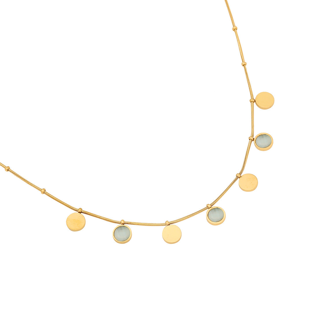 Fashionable Geometric Cat's Eye Stone Necklace in Stainless Steel with Plated Finish, Snake Chain for Women
