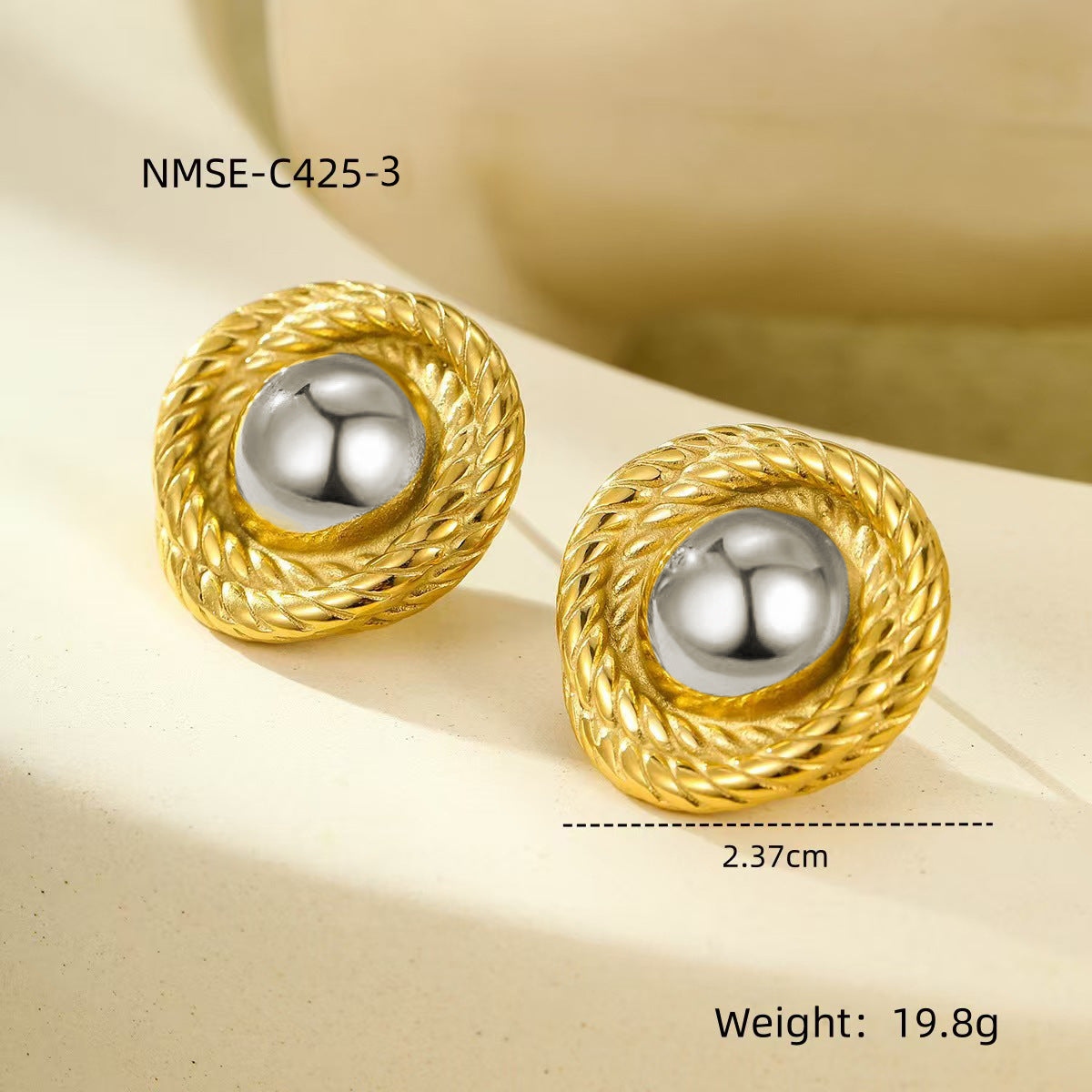 Orecchini Rotondi da Donna in Acciaio Inox Stile Vintage Placcati Oro 18K