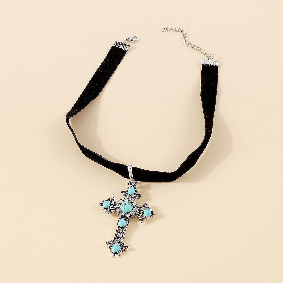 Collar con colgante de cruz geométrica estilo punk vintage de aleación con acabado galvanizado para mujer