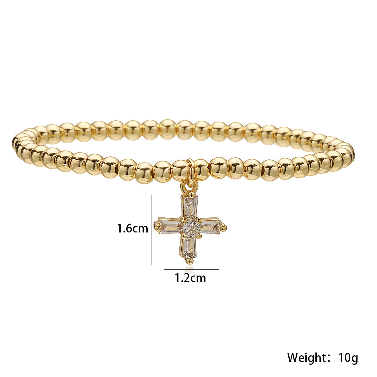 Minimalist 18K Gold Plated Brass Cross Geometric Cubic Zirconia Inlay Ball Chain Bracelet for Women