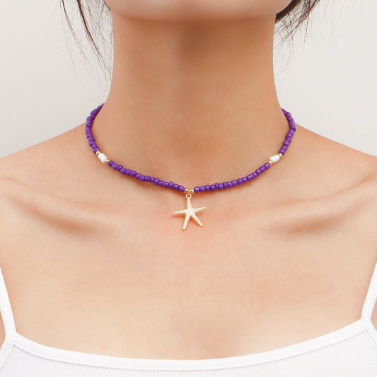 Collana Grande Stile Bohemien con Perline per Donna con Ciondoli a Stella e Design Geometrico in Lega con Finitura Placcata
