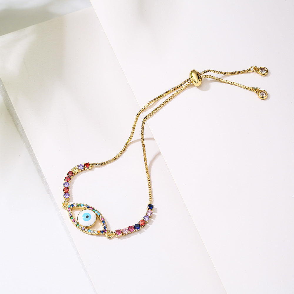 Geometric Eye-Shaped Copper Bracelet for Women with Micro-Pave Cubic Zirconia, Minimalist and Trendy Style