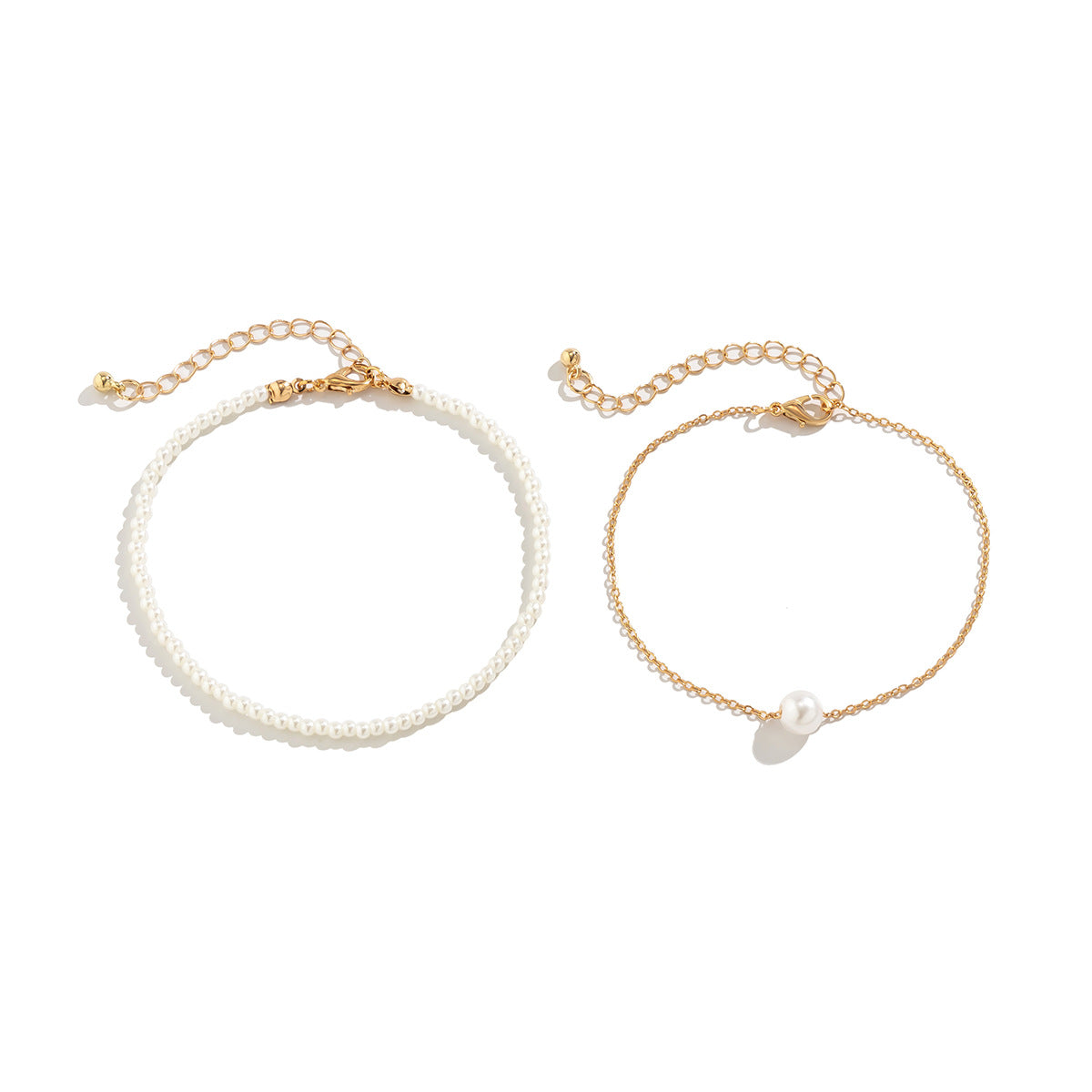 Ethnic Style Geometric Anklet with Alloy-Inlaid Artificial Gemstones and Pearl-Like Beads for Women