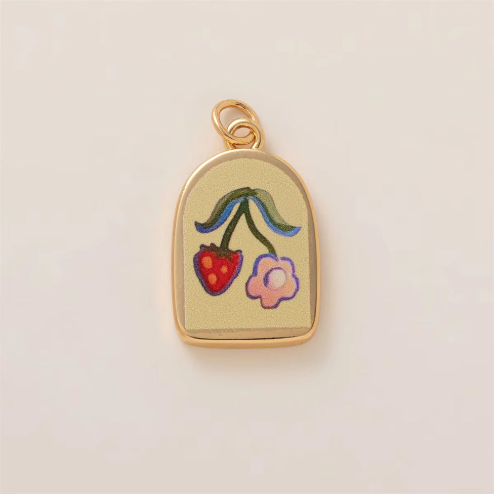 Vintage Minimalist Heart Shape Brass Pendant with Pearl and Rhinestone Inlay 18K Gold Plated Charm Bar