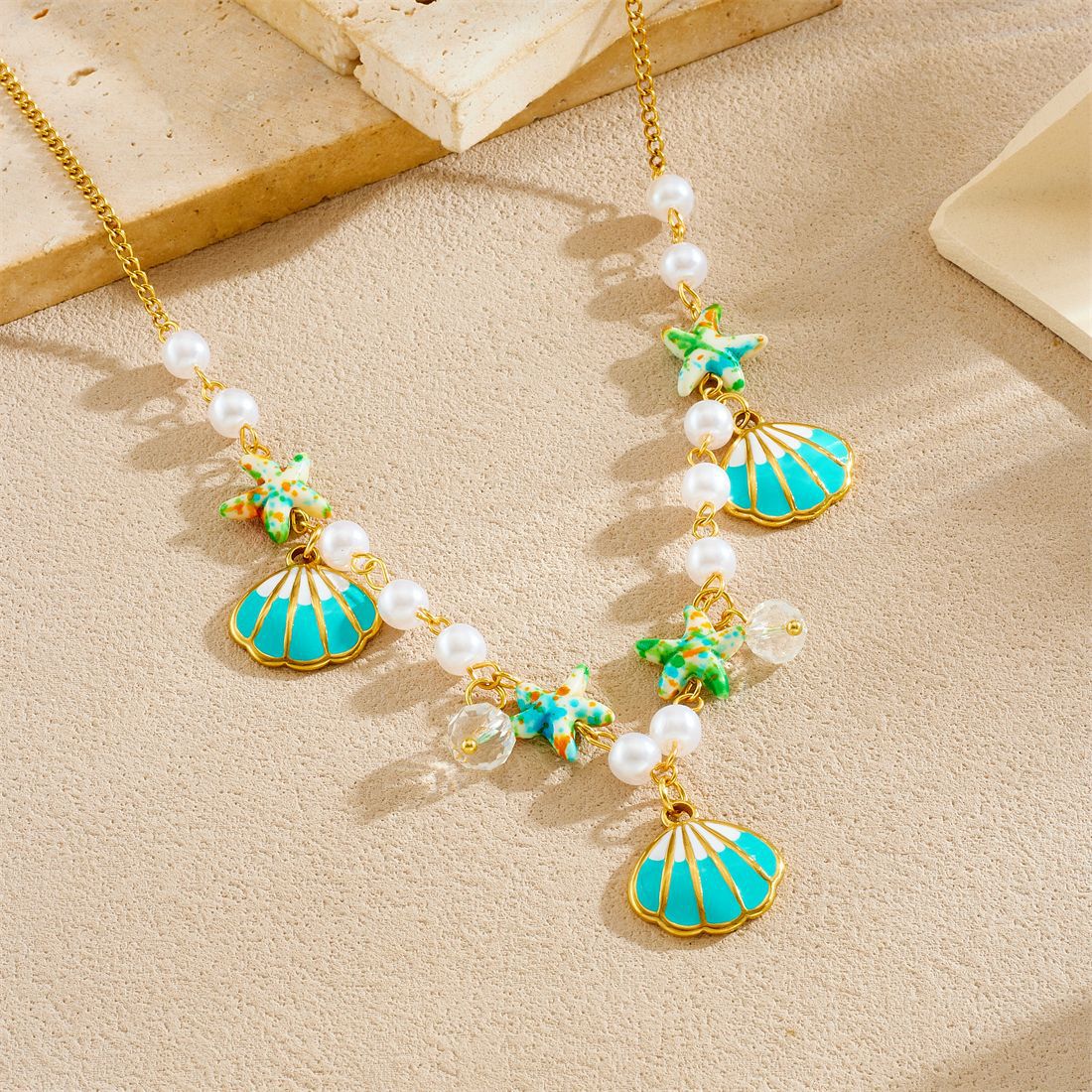 Sweet Starfish Stainless Steel Plated Ball Chain Necklace for Women