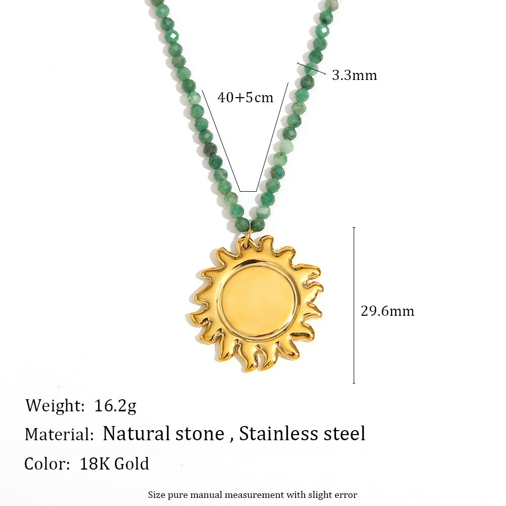 Fashionable Geometric Stainless Steel Plated 18K Gold Sun Starfish Salmon Pearl Pendant Necklace for Women