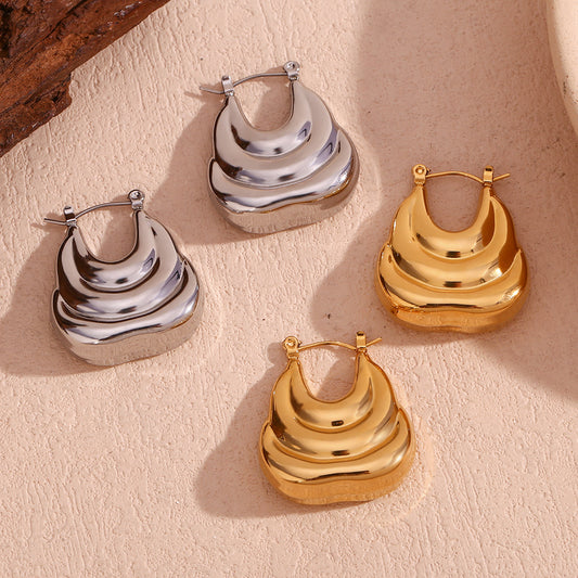 Fashion Business 18K Gold Plated Stainless Steel Boat Hollow Earrings for Women