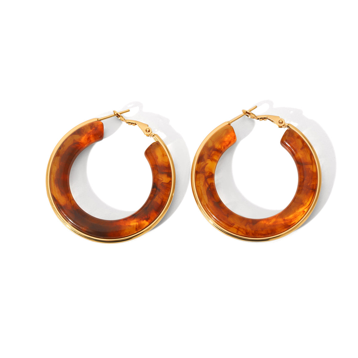 Vintage French Style Geometric Stainless Steel Plated Hoop Earrings for Women with Resin Accents