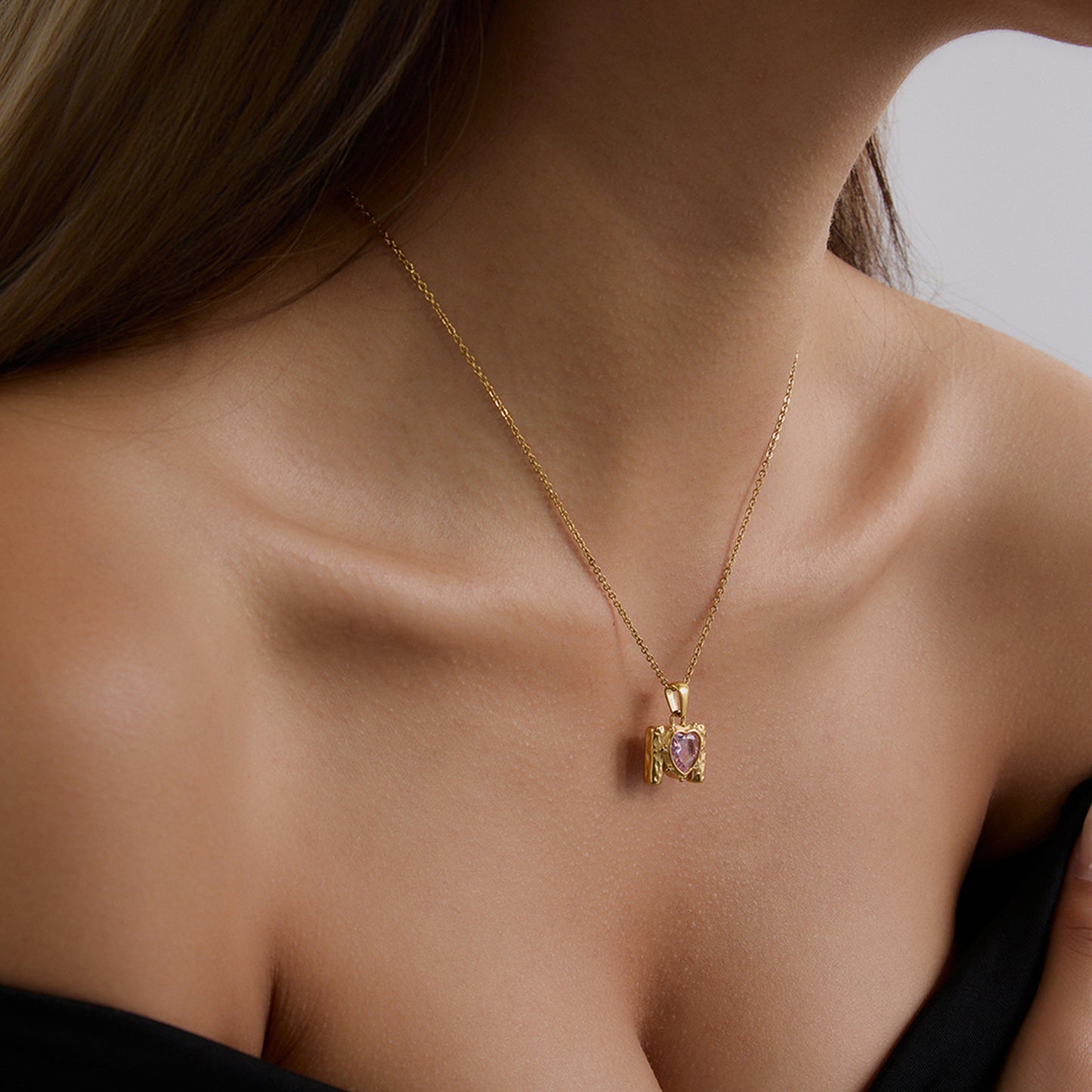 Minimalist Elegant Heart Cubic Zirconia Plated Stainless Steel Necklace for Women