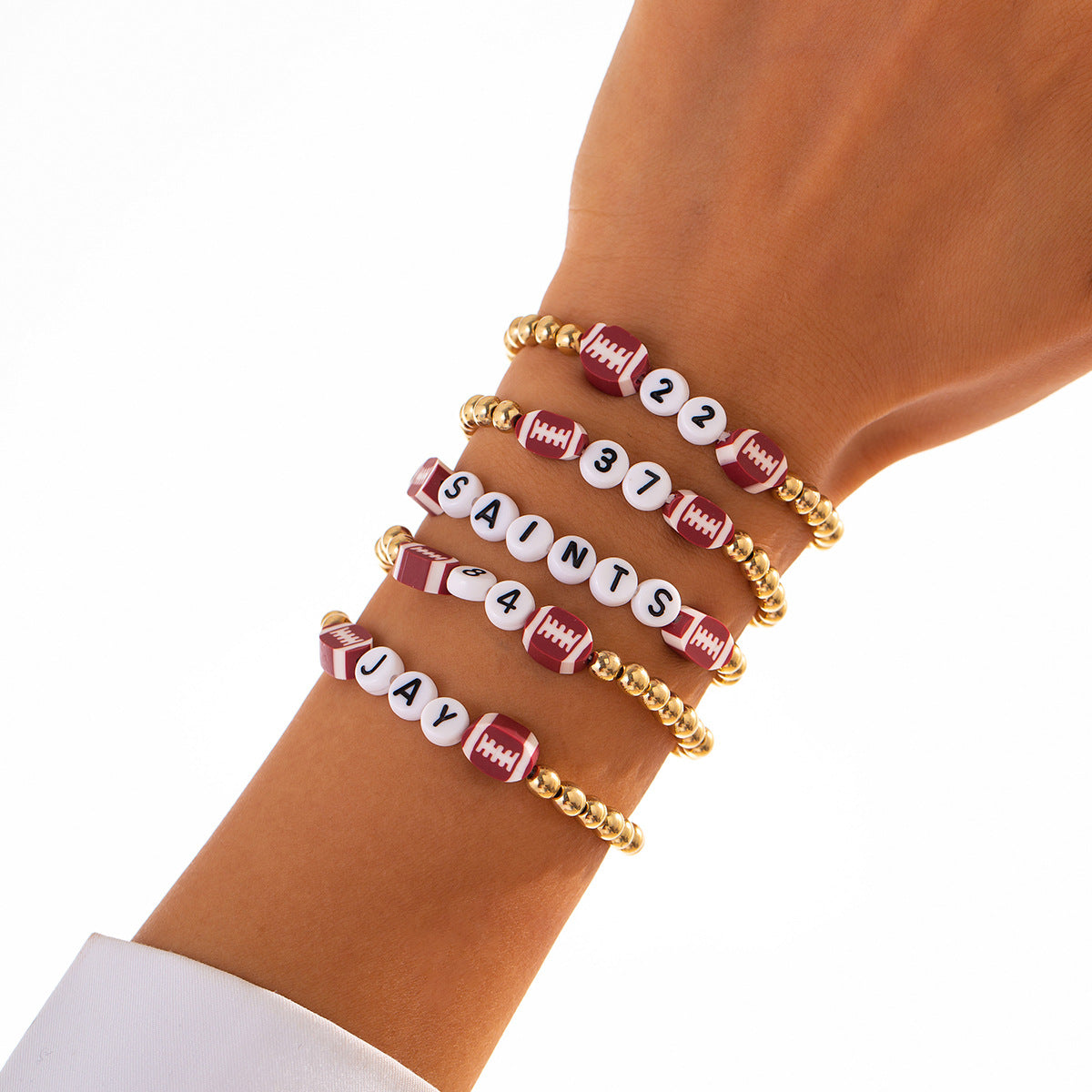 Plated Resin Beaded Bracelet Set Round Ball Design Casual Style for Women