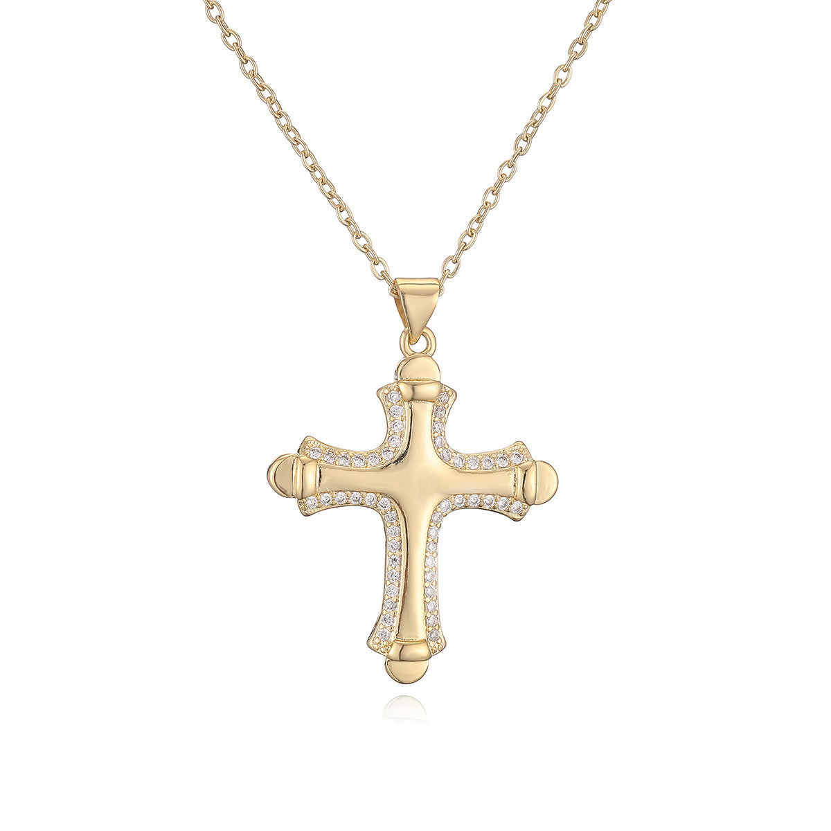 Collana con Pendente a Croce Minimalista da Donna con Rame Placcato Oro e Intarsio in Zirconi su Catena Delicata