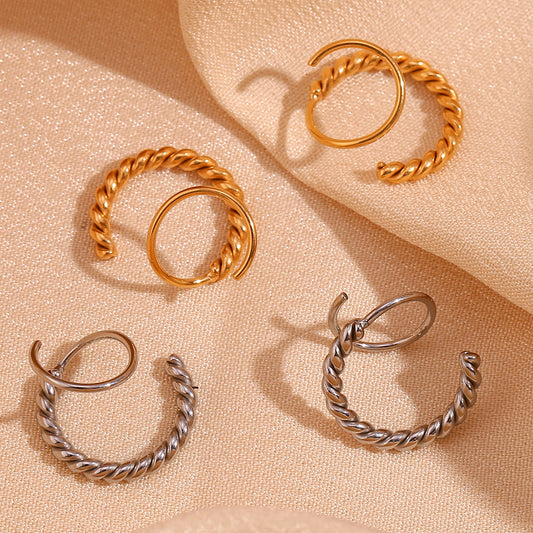 Pendientes de acero de titanio geométricos de moda vintage con diseño de aro retorcido en espiral de acero inoxidable chapado en oro de 18 quilates para mujer