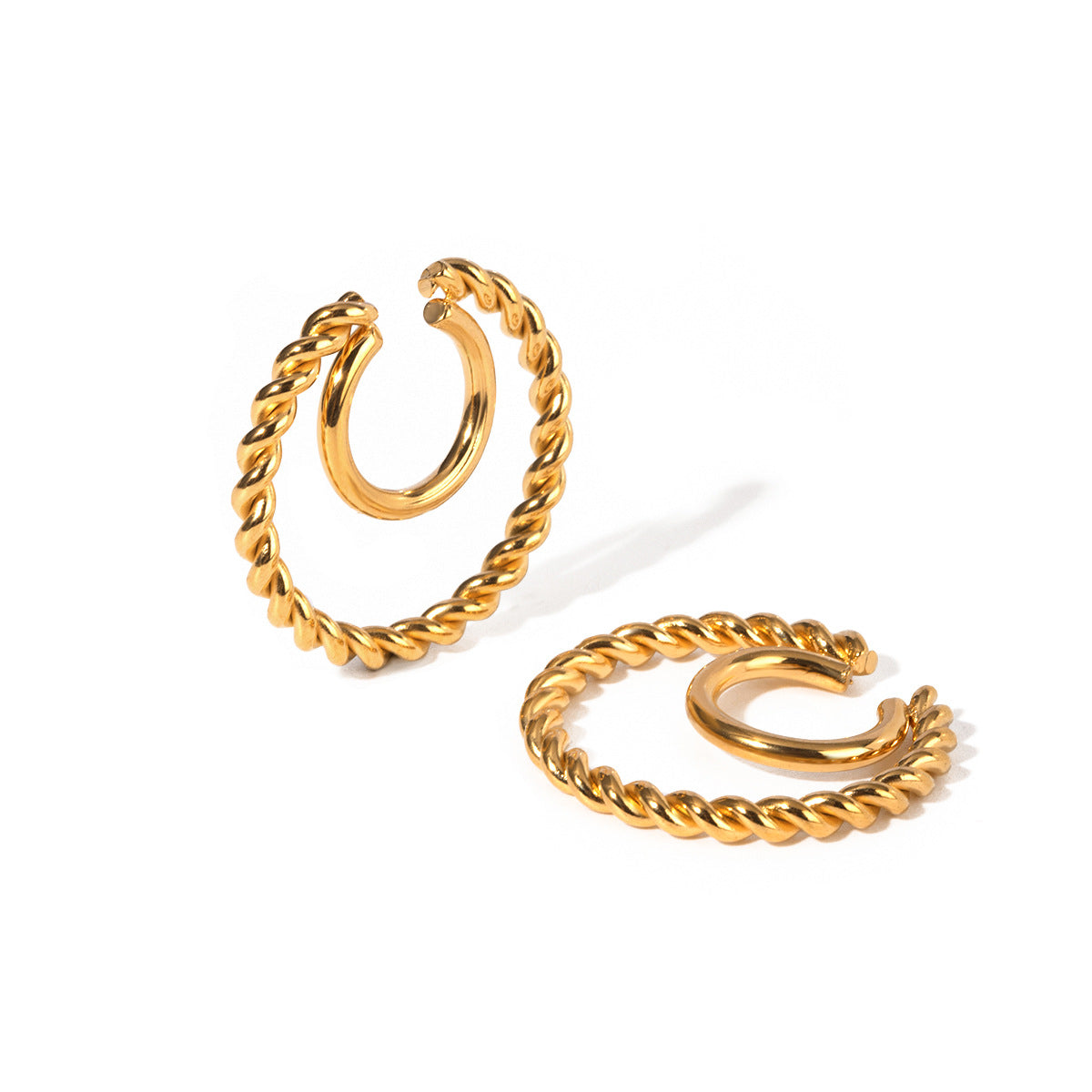 Fashion Ins Stile Acciaio Inossidabile Placcato Oro 18K Clip Orecchio a Doppia Spirale Ritorta a U per Donne