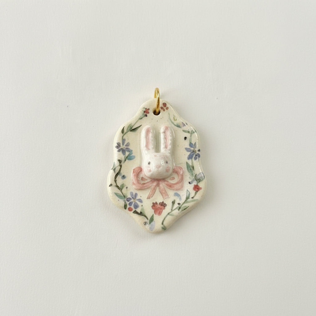 Vintage 18K Gold Plated Stainless Steel Cartoon Rabbit Star Pendant Charm Bar