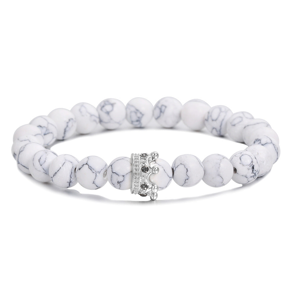 8mm Volcanic Agate White Turquoise Geometric Beaded Stretch Bracelet