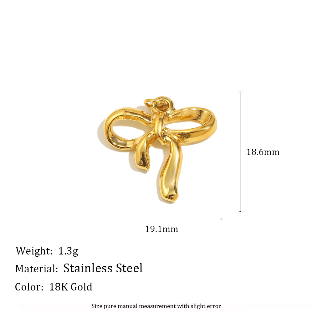 18K Gold Plated Stainless Steel Bow Star Charm Bar for Women