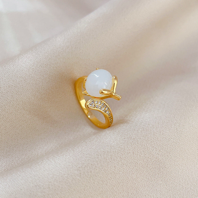 Anello regolabile da donna in ottone placcato oro con volpe, stile cartone animato