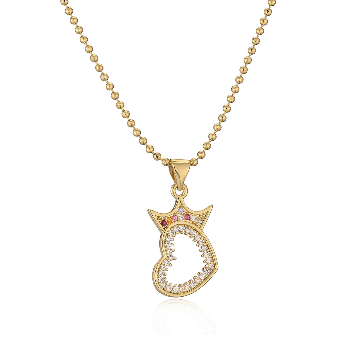 Minimalist Heart-Shaped Copper Pendant Necklace with 18K Gold Plating and Zircon Crown Accent for Women