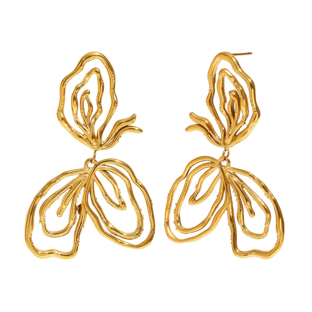 Orecchini da donna in acciaio inossidabile con placcatura in oro 18 carati, design geometrico alla moda