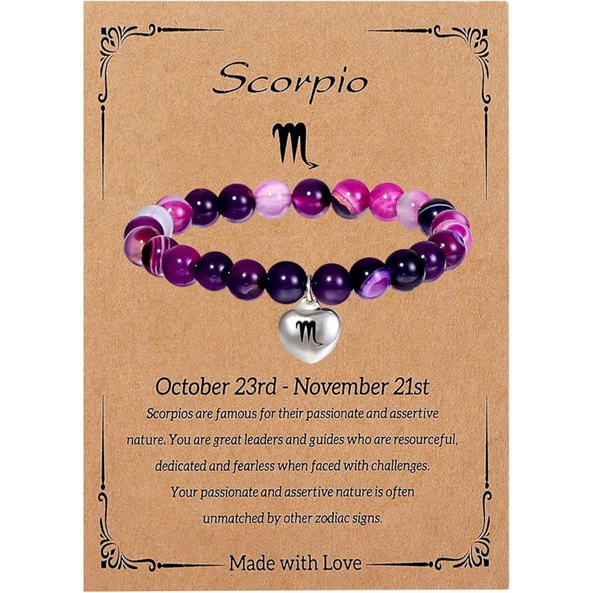 Elegant Heart Shape Agate Beaded Charm Bar for Women Zodiac Natural Stone Birthday Gift