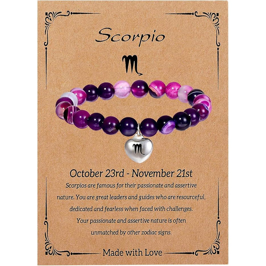 Elegant Heart Shape Agate Beaded Charm Bar for Women Zodiac Natural Stone Birthday Gift