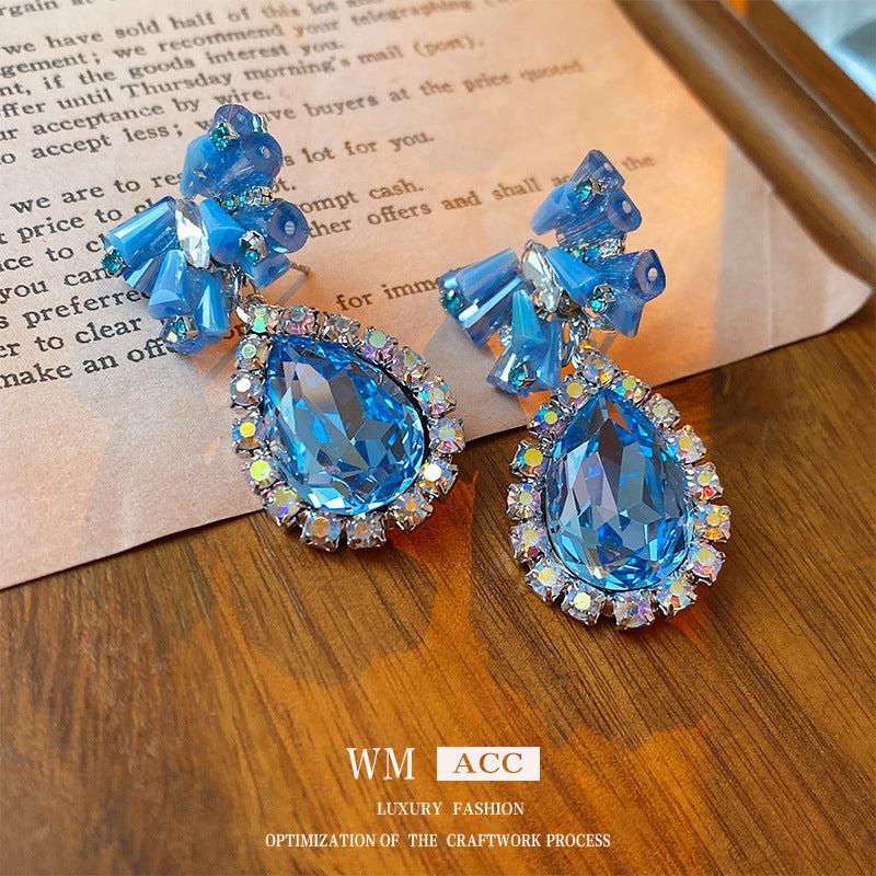 Pendientes de lujo con forma de lazo y gota de agua, con incrustaciones de pedrería y acabado chapado para mujer