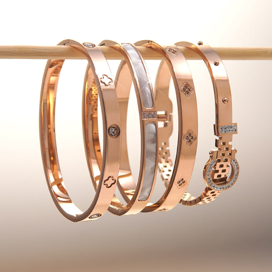 Minimalist Elegant Rose Gold Plated Round Geometric Stainless Steel Titanium Steel Bracelet for Women