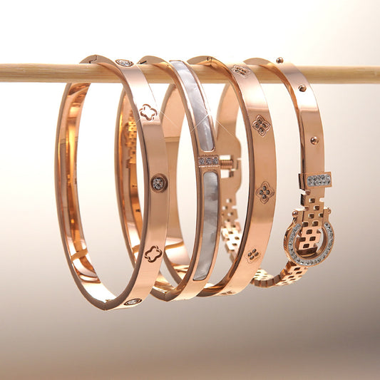 Minimalist Elegant Rose Gold Plated Round Geometric Stainless Steel Titanium Steel Bracelet for Women