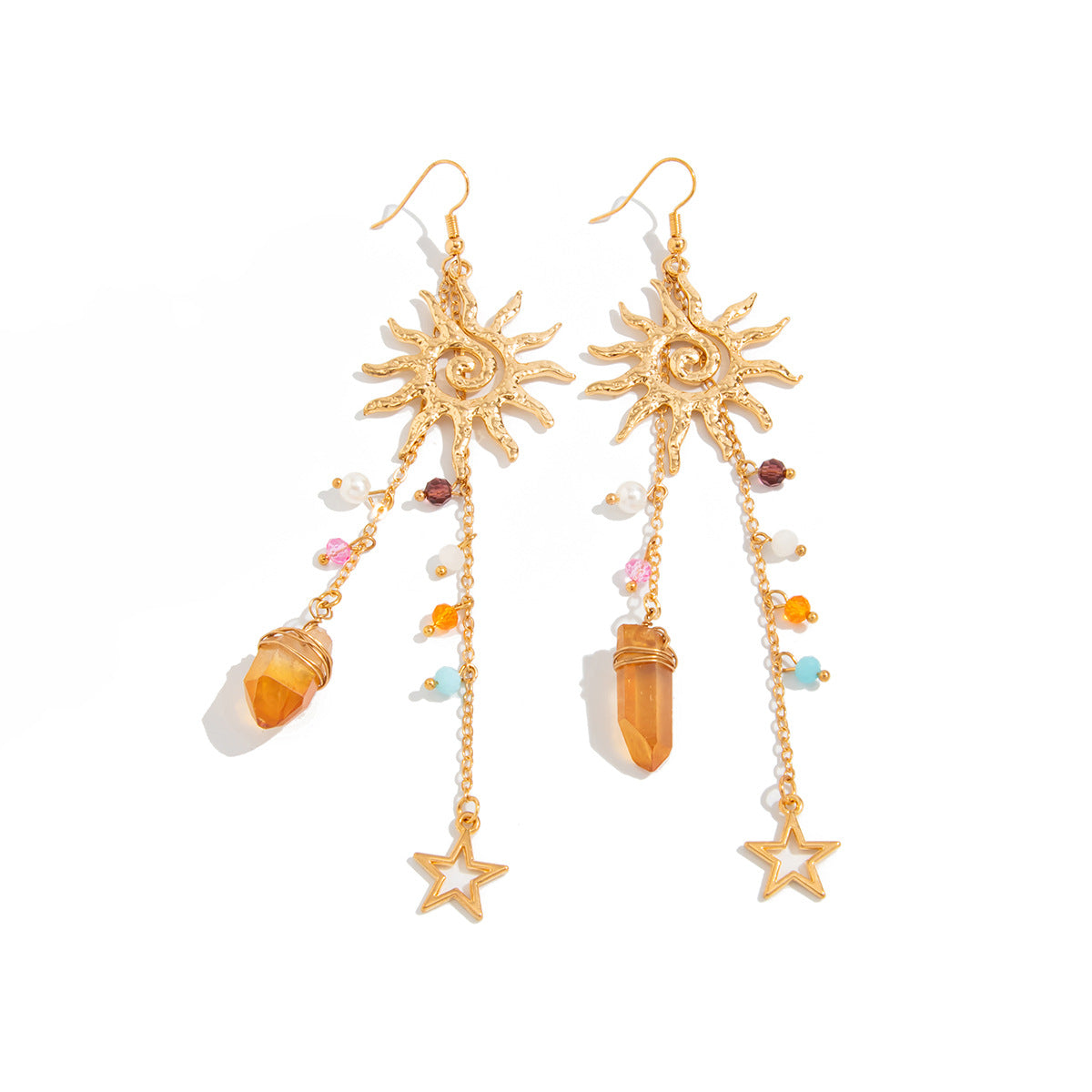 Sweet Plated Zinc Alloy Starfish and Jellyfish Crystal Tassel Earrings for Unisex