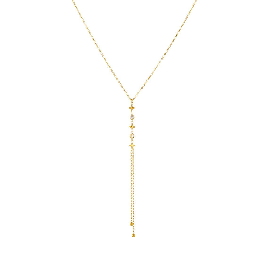 Minimalist Elegant Gold Plated Stainless Steel Star Rhinestone Tassel Y-Necklace for Women