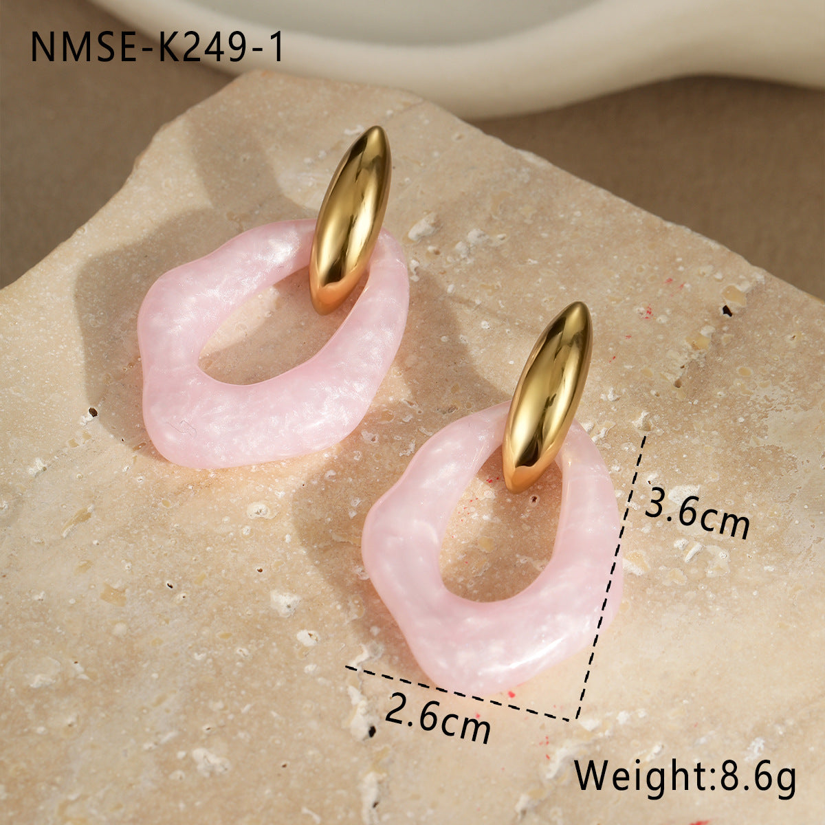Aretes Minimalistas Geométricos de Acero Inoxidable Bañados en Oro con Acentos de Resina Pastel para Mujer