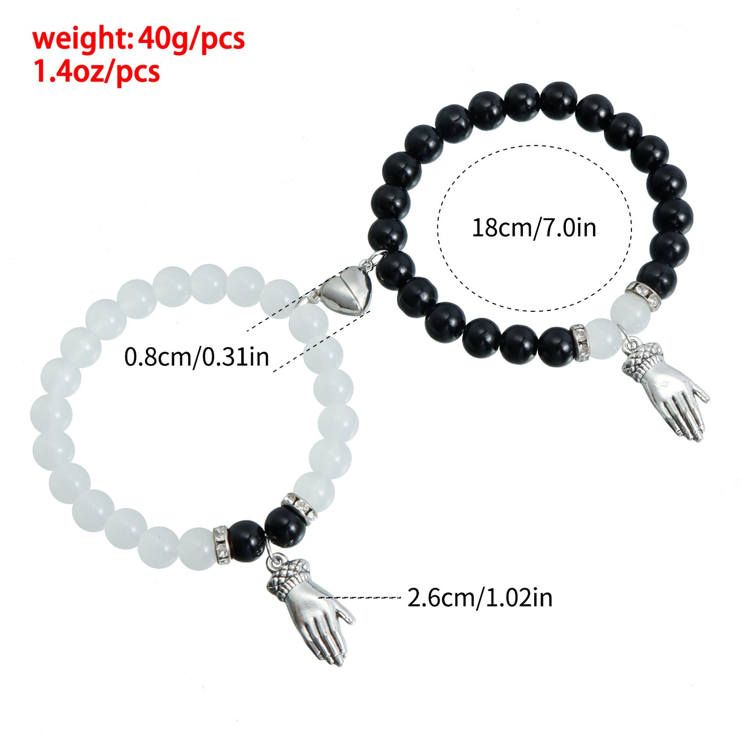 Geometric Style Magnetic Crystal Beaded Friendship Bracelet Set for Couples with Plated Metal Construction